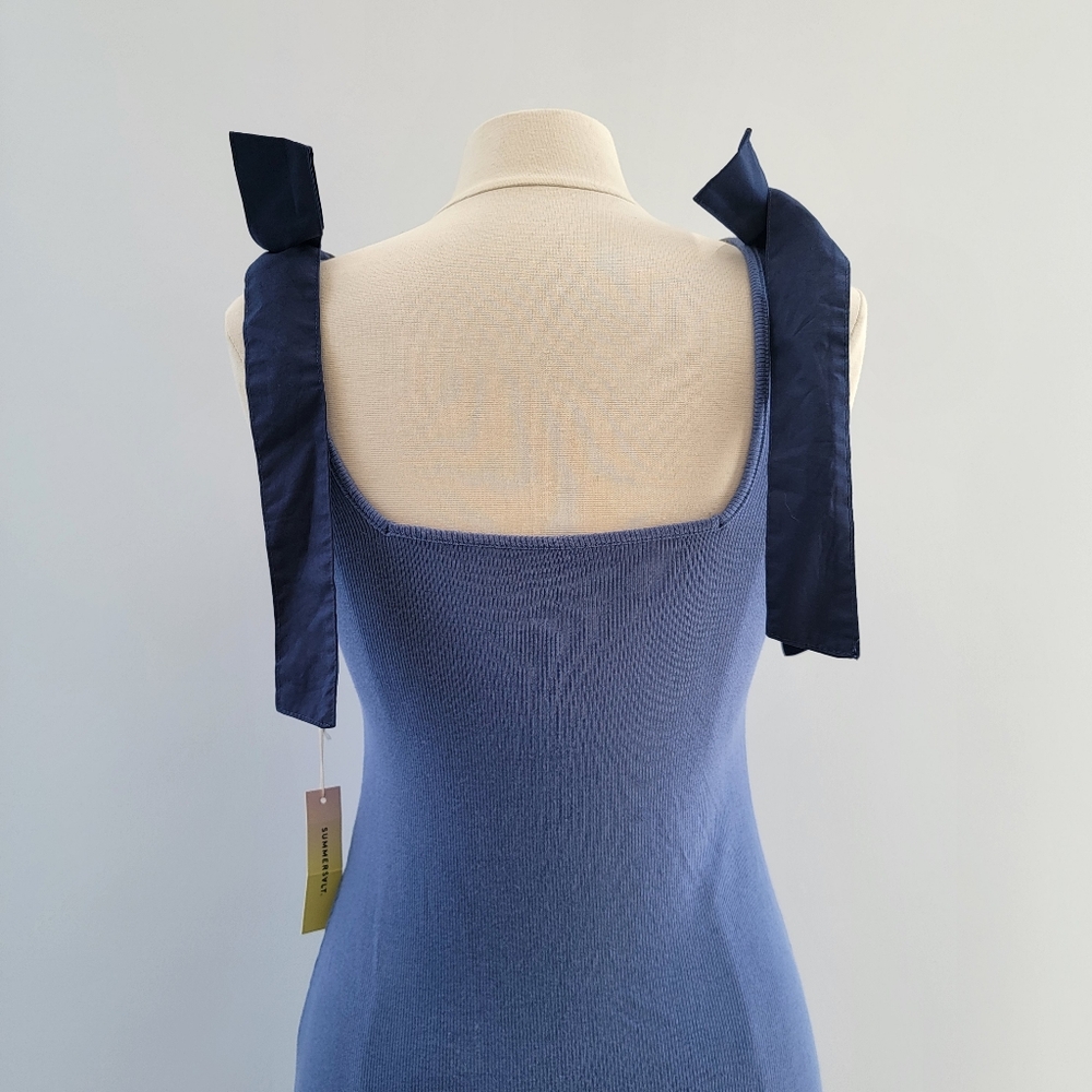 Summersalt Poplin Ribbed Tie Shoulder Blue Maxi Dress Size Large Minimalist - Picture 12 of 13